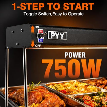 PYY Food Heat Lamp - Food Warming Lamp Heater for Catering Kitchen Restaurant Buffet, Aluminum Overhead & Hanging Food Warmer Lamp Strip 750W,36 Inch,Black