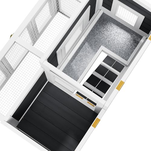 Small Chicken Coop for 2 Chickens,Wooden Chicken Coops with Nesting Boxes Indoor Outdoor,Bunny House Rabbit Hutch Poultry Pet Run Cage with 2 Waterproof Roof, Stairs&Leak-Proof-Tray (White) - color: White