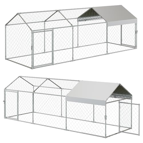 Garvee Large Metal Chicken Coop with Run, 120 in x 40 in x 40 in Chicken Run with Cover, Outdoor Walk in Poultry Cage, for Small Animals Duck Rabbit Hen Chicken Supplies - Silver