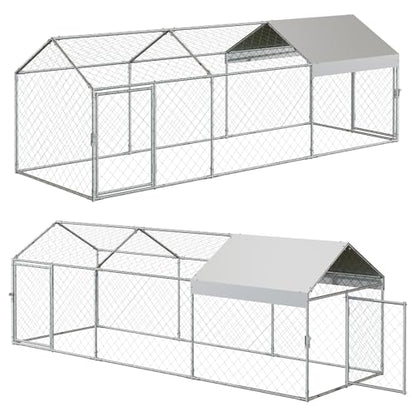 Garvee Large Metal Chicken Coop with Run, 120 in x 40 in x 40 in Chicken Run with Cover, Outdoor Walk in Poultry Cage, for Small Animals Duck Rabbit Hen Chicken Supplies - Silver