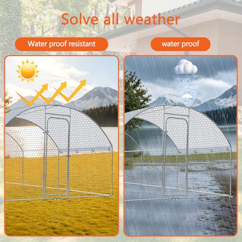 Outdoor Metal Chicken Coop Large Walk-in Poultry Cage Spire-Shaped Chicken Run with Waterproof and Anti-Ultraviolet Cover for Outside,Backyard and Farm,14.7' L*9.8' W*6.4' H - size: 176.4"L x 117.6"W x 76.8"H