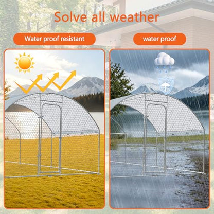Outdoor Metal Chicken Coop Large Walk-in Poultry Cage Spire-Shaped Chicken Run with Waterproof and Anti-Ultraviolet Cover for Outside,Backyard and Farm,14.7' L*9.8' W*6.4' H - size: 176.4"L x 117.6"W x 76.8"H