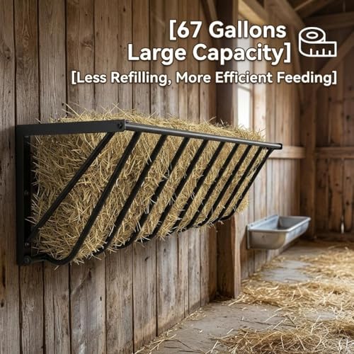 Wall Mount 67 Gallon Hay Feeder Livestock Hay Rack | Heavy duty carbon steel, reduce hay waste, fits goats sheep horses, barn indoor outdoor easy install