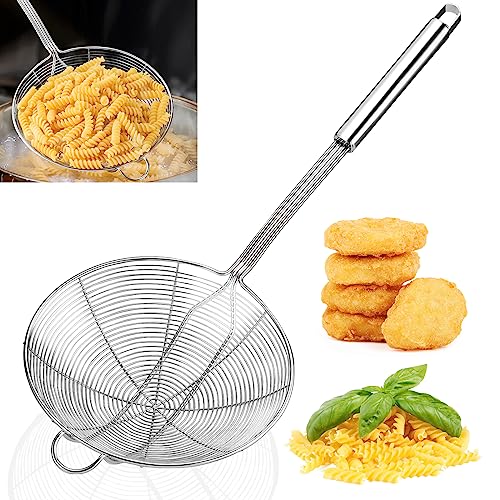 Yimi 16.5 Inch Spider Strainer | Stainless Steel Kitchen Cooking Skimmer with Double Hook Long Handle | Spiral Wire Spoon Ladle with Reinforced Double Coil for Cooking and Frying, Ideal for Gift - size: X Large Spider Strainer for Frying