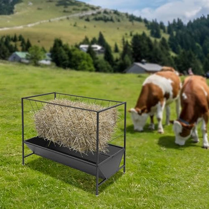Pasture Hay Feeder, 50 Gallon Heavy Duty 2-in-1 Livestock Feeder, Large-Capacity Hay Feeder for Goat, Sheep, Cow, Horse 42.9 x 22.64 x 33.8In