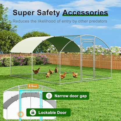 Large Metal Chicken Coop Walk-in Poultry Cage with Waterproof and UV-Resistant Cover, Outdoor Chicken Run Poultry Hen House for Backyard Farm Use,Dome Roof(10’ W x 13.2’ L x 6.4’ H) - size: 158.4"L x 120.0"W x 76.8"H