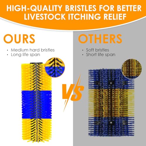 Livestock Scratching Brush 4 Pack, Dense Cow Brush Wall Mount Anti-Itch Grooming Tool, Flexible Goat and Horse for Grooming with Screws and Nuts - color: blue yellow