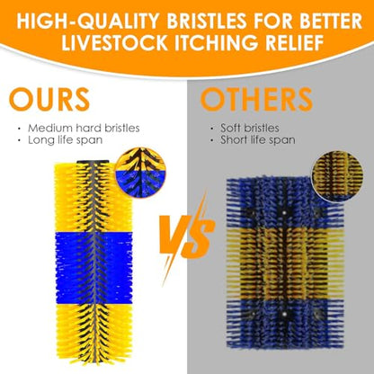 4pc Livestock Scratch Brushes, 20'' x 7.3'' Heavy Duty Cow Scratcher Wall Mount, Flexible Anti-Itch Grooming Tool for Cattle, Goat, Horse Grooming Supplies with Screws and Nuts - color: blue yellow