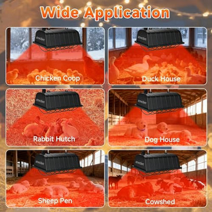 300W 2Mode Heat Lamp for Chickens,Brooder Heater 12000H Carbon Fiber Bulbs, 4PCs Heat Lamp Tubes, Adjustable Temp & Height, Waterproof Chicken Coop Heat Plate, UL-Certified Heater for Poultry, Pets - size: Regular(2 Frame + 4 Tubes)
