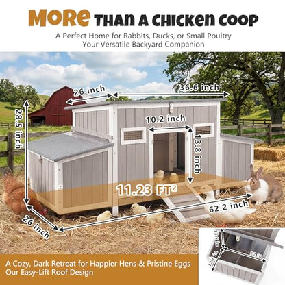 Wooden Chicken Coop, Outdoor Poultry House with Weatherproof Asphalt Roofs, Removable Tray & 2 Nesting Boxes, Ramp Door, Ventilation Windows, Chicken House for 2-4 Chickens Backyard Garden
