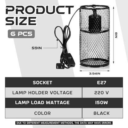 VIHOSE 6 Pcs Reptile Heat Lamp Guard with 150W Ceramic Heat Emitter Basking Anti Scald Heating Lamp Holder Mesh Cage Reptile Protection Lampshade for Lizard Snake Without Bulb (4 Inch,Black,Black) - color: Black, Black