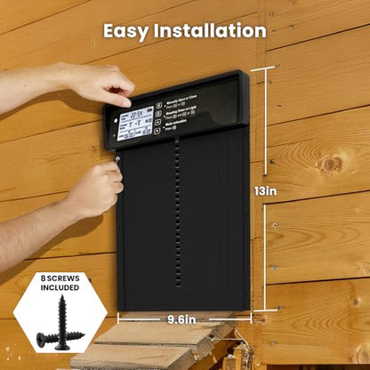Automatic Chicken Coop Door - Auto Chicken Coop Door with Timer, Sensor, & Remote Control - Smart Poultry Door Opener with Durable Construction - Chicken Coop Supplies & Accessories - Black