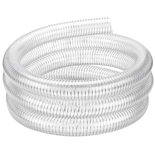 Clear Wire Reinforced Suction Hose 2” ID × 2-5/16” OD - 25ft Heavy Duty Flexible PVC Spiral Steel Wire Pipe High Pressure Vacuum Vinyl Tubing for Drawing Water Oil Powder (25 ft, 2" ID) - size: 2" ID, style: 25 ft
