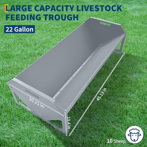 Garvee Livestock Feeder, 45.13" Hay Feeder for 10 Sheep Once, Heavy Duty 22 Gallon Capacity Livestock Feeding Trough for Horse, Goat, Sheep, Cattle, Cow, Alpaca - color: Silver