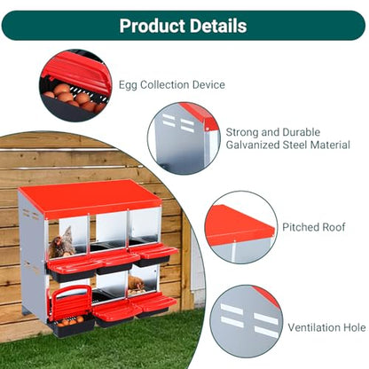 Chicken Nesting Box,6 Compartment Roll Away Nesting Box for Laying Eggs,Wall Mount Chicken Nesting Boxes,Easy Egg Collection,Cleanable Pull Out Hen Roosting Boxes 6 Hole - color: red, size: 6 holes