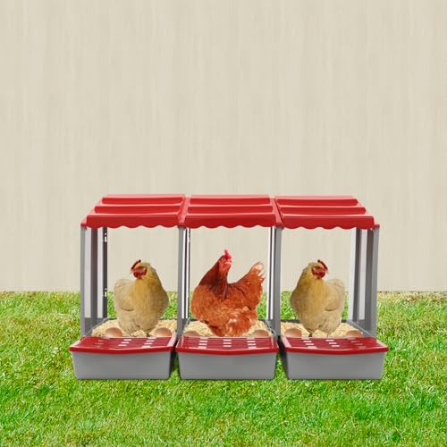 Chicken Nesting Boxes, 3 Compartment Nesting Boxes for Laying Eggs, Roll Away Nesting Box Egg Collection Tray, Wall Mount Poultry Roll Away Chicken Laying Boxes (Red) - color: 3 Compartment Nesting Boxes (Red)