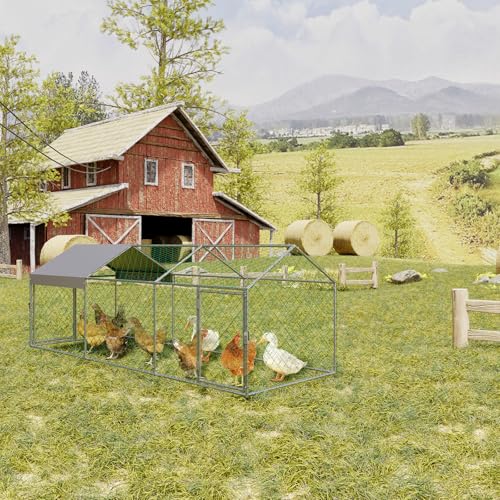 Garvee Large Metal Chicken Coop with Run, 120 in x 40 in x 40 in Chicken Run with Cover, Outdoor Walk in Poultry Cage, for Small Animals Duck Rabbit Hen Chicken Supplies - Silver