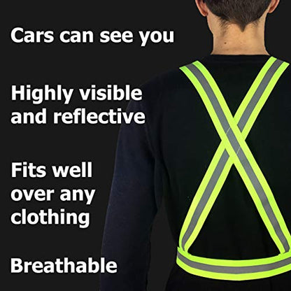 Safety Straps Reflective Vest for Running Hi Vis Suspenders Reflective for Men Women Fully Adjustable - color: 10 X Green