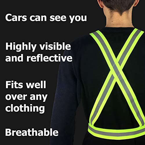 Safety Straps Reflective Vest for Running Hi Vis Suspenders Reflective for Men Women Fully Adjustable - color: Green