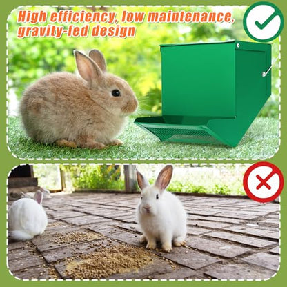 Maxcheck 2 Pcs Rabbit Feeder for Cages Small Animal Food Pellet Dispenser with Lid Metal Chicken Grit Oyster Shell Squirrel Feeders Outside(7.7 Inches,Mesh Bottom,Green) - color: Green, size: 7.7 Inches