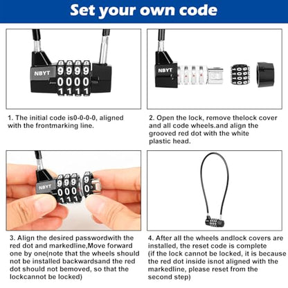 Cable Locks with Combination,Steel Cable Rope Wire 4-Digit Combination Lock with Resettable Code for Bikes, Lockers, File Cabinets, Wardrobes, Small Fences,gate Lock, Pool Padlock. - size: Span 7 in,Cable length 15*0.2 in