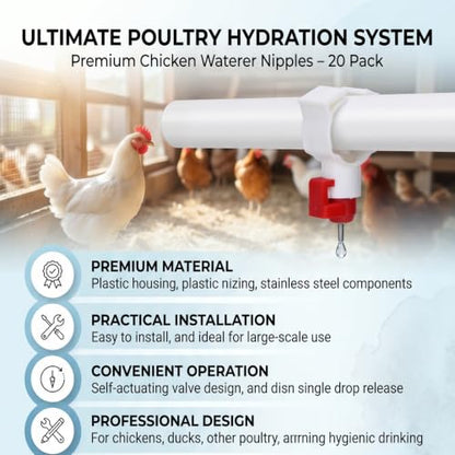 Chicken Waterer Nipples, Durable Steel Ball Valve, Automatic Drinking Spout, Clip 25mm Pipe, Farm Waterer for Chickens, Ducks, Geese, Poultry Drinking System, Farm