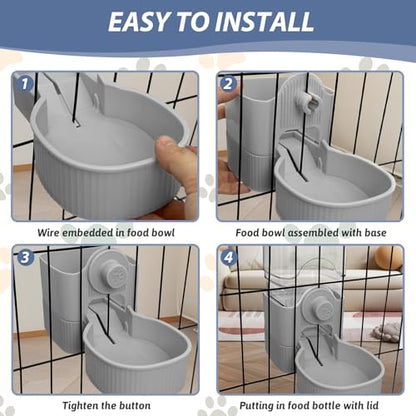 Fhiny Rabbit Food Dispenser, 40oz Large Capacity Hanging Gravity Bunny Feeder for Cage Automatic Guinea Pig Feeding Bowls Pet Food Storage for Bunny Guinea Pig Chinchilla Ferret Cat Puppy - color: Grey