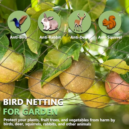 Bird Netting for Garden 7.5 x 65 FT Heavy Duty Black Garden Netting for Fruit Trees, Chicken Coop, Pond, Blueberry Bushes, Poultry & Deer Netting, HDPE Plant Protection Net Fence with Ties - size: 7.5' x 65'