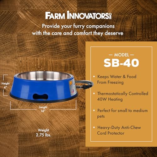Farm Innovators Signature Series 3 Quart 40 Watt Electric Heated Pet Water Bowl with Stainless Steel Insert, Thermostatic Control, (2 Pack) - size: 3 Qt