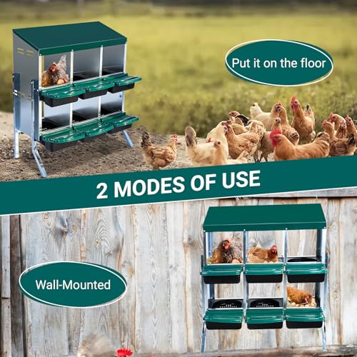 Chicken Nesting Box, 6 Compartment Roll Away Nesting Box for Eggs, Chicken Laying Box with Egg Collection, Cleanable Pull Out Hen Roosting Boxes ﻿