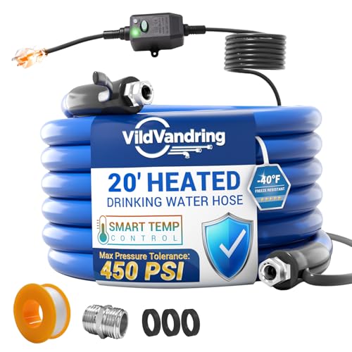 Heated Water Hose for RV 20ft - Heated Drinking Water Hose with Ground-Fault Circuit Interrupter, Water Line Freeze Protection Down to -40°F/-40°C, Heated Garden Hoses with Adapter, Lead and BPA Free - color: Standard Model, size: 20ft
