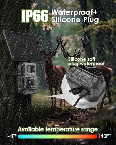 MAXDONE Solar Trail Camera WiFi Bluetooth - 4K 64MP Game Camera with 6000mAh Battery, Rechargeable Trail Cam with Night Vision Motion Activated IP66, Wildlife Cameras Deer Cams for Outdoor Backyard - color: Greige