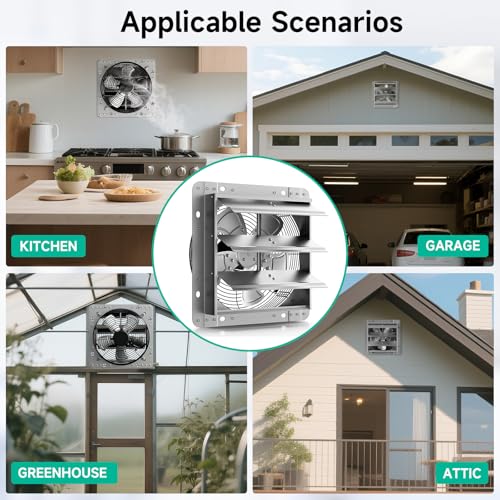 10" Shutter Exhaust Fan - Heavy Duty AC Motor, 1160 CFM Airflow | For barns, garages and attics. 24/7 continuous duty rated. Manual power switch included. Rust-proof steel. 10-year life. - size: 10in