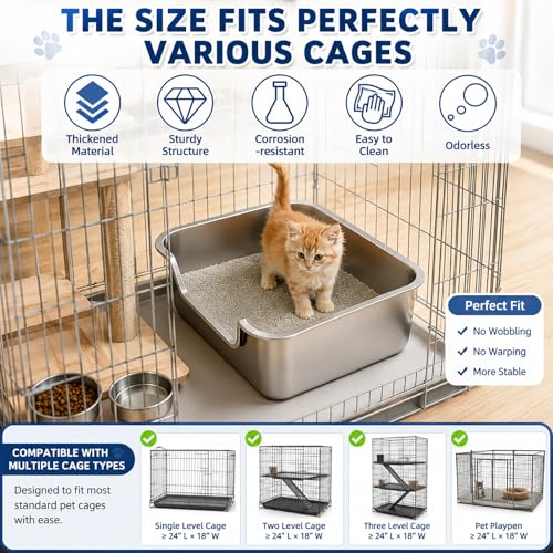 FHTONGE Low Entry Stainless Steel Cat Litter Box, Splash-Proof High Wall Metal Kitty Litter Box Kitten Toilet for Senior Arthritis Surgery Injured Disabled Munchkin Smaller Pregnant Cat, 15.8x13.8 - size: 15.8x11.8"(40x30cm) for Kitten