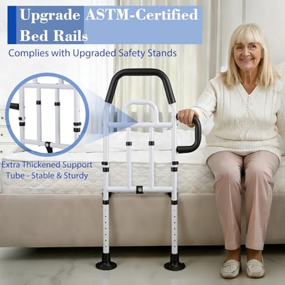 Bed Rails for Elderly Adults Safety, ASTM Approved Upgrade Bed Assist Rail for Seniors - Adjustable Bed Cane with Non-Slip Ergonomic Handle & Storage Pocket, Fit King Queen Full Twin Beds