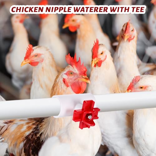 20 Pack Horizontal Chicken Water Nipples with 1/2'' PVC Tee Fittings Automatic Chicken Water Feeder Easy Install Chickens Nipples Waterer Horizontal Side Mount Poultry Nipple Waterer