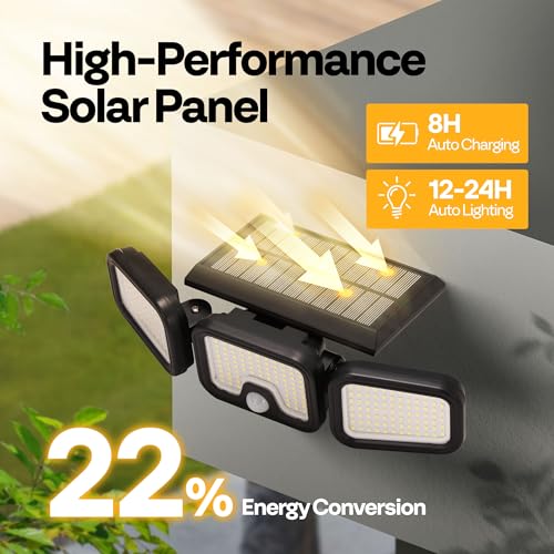 VIVOHOME Solar Flood Lights Outdoor, 256 LED 2500LM Motion Sensor Lights, 3 Adjustable Heads Security Lights, IP65 Waterproof, 270° Wide Lighting Angle Solar Powered Lights for Porch, Yard, 2 Pack - size: Non-Linkable - 2 Pack