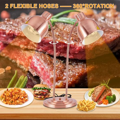 Food Warmer Lamp Heat Lamp with Bulbs for Food Heating Lamp Commercial Food Buffet Warmer Lamp Restaurant Food Service - color: Red Copper