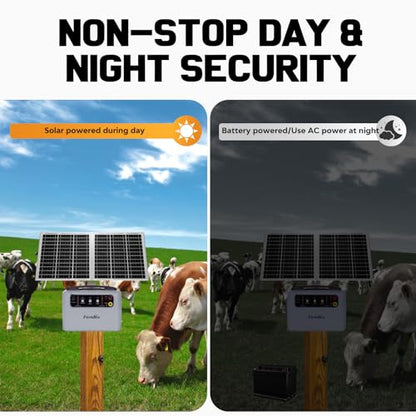 6-12KV Adjustable Output Solar Charger,30 Miles Solar Electric Fence Charger,1.5J Solar Fence Charger,15W Solar Powered Electric Fence Kit for Livestock,24H Uninterrupted Protection - color: Gray