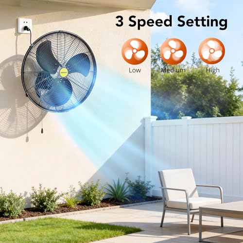 VAGKRI Wall Fan, 20 Inch High Velocity Metal Oscillating Wall Fan, 3 Speeds, 5300CFM Industrial Wall mounted Fan for Home Office Patio Garage Factory Greenhouse Warehouse Farm