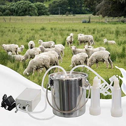 3L Goat Milking Machine,Pulsation Vacuum Electric Milker,Automatic Breast Pump with 2 Teat Cups Stainless Steel Bucket for Goats