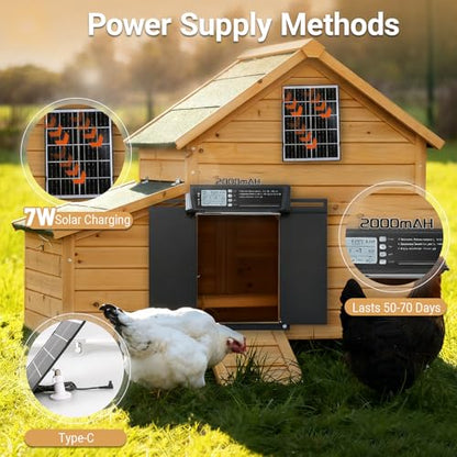 Automatic Chicken Coop Door Solar Powered | Chicken Coop Accessories Auto Chicken Door with LCD Display, 4 Working Modes, 7W High-Power Solar Panel & IP65 Waterproof
