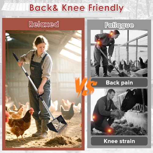 Sand Flea Rake, Heavy Duty Sand Sifter with 23" - 66" Adjustable Stainless Steel Handle, Large Litter Scoop for Beach, Chicken Coop, Farm, Garden & Yard
