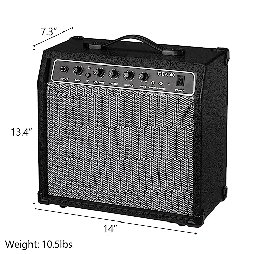 Ktaxon 40Watt Electric Guitar Amplifier, Portable Electric Guitar Amp with 8" Speaker, Headphone Jack & Aux Input Bass, Volume, Treble, and Gain Controls for Beginner, Advance Practice