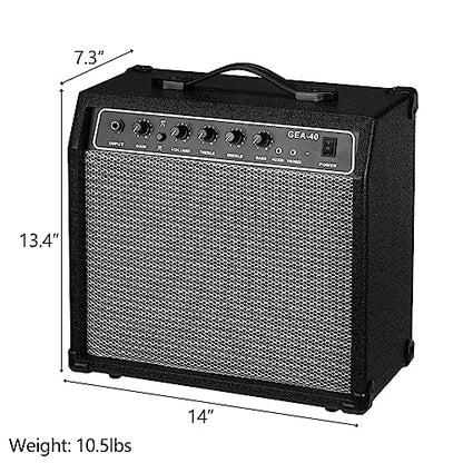 Ktaxon 40Watt Electric Guitar Amplifier, Portable Electric Guitar Amp with 8" Speaker, Headphone Jack & Aux Input Bass, Volume, Treble, and Gain Controls for Beginner, Advance Practice