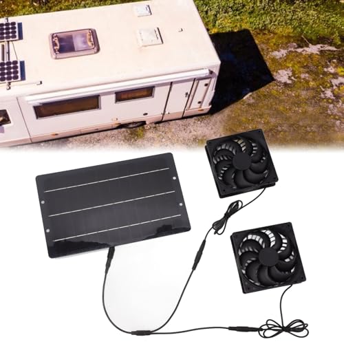 Pissente 10W Solar Panel Fan Kit Monocrystalline Silicon Dual Exhaust Fan 12V Wall Mounted for Chicken Coops Greenhouses