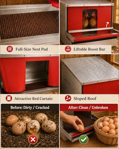 Roll Away Nesting Box with Roll Out Egg Collection, Reversible Nesting Boxes for Chickens, Metal Chicken Laying Boxes for Chicken Coop, Up to 20+ Hens, Easy Collection, Clean Eggs, Rustproof