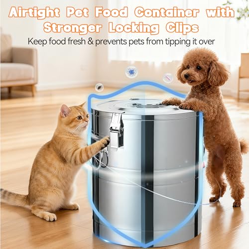 40lb Stainless Steel Dog Food Storage Container, Large Capacity Metal Pet Food Storage Container with Scoop, Airtight Dog & Cat Food Treat Bin for Dry Food Keep Fresh for Multi-Pet Households - size: 40lb