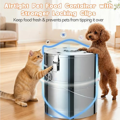 40lb Stainless Steel Dog Food Storage Container, Large Capacity Metal Pet Food Storage Container with Scoop, Airtight Dog & Cat Food Treat Bin for Dry Food Keep Fresh for Multi-Pet Households - size: 40lb