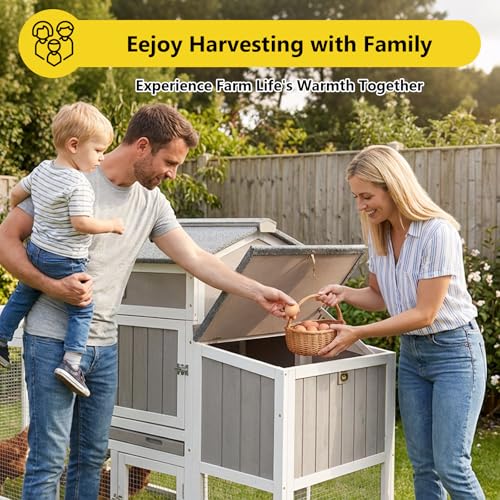 78" Wooden Chicken Coop with Nesting Box, Poultry Cage with Wheel Leak Proof Pull-on Tray and Asphalt Waterproof Roof, Hen House for Garden Backyard Farm - color: Grey, size: 25.6"L x 39.4"W x 77.4"H